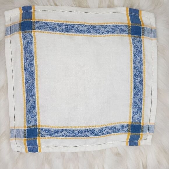 Vintage 50s 60s White Yellow Blue Square Scarf - Picture 1 of 6